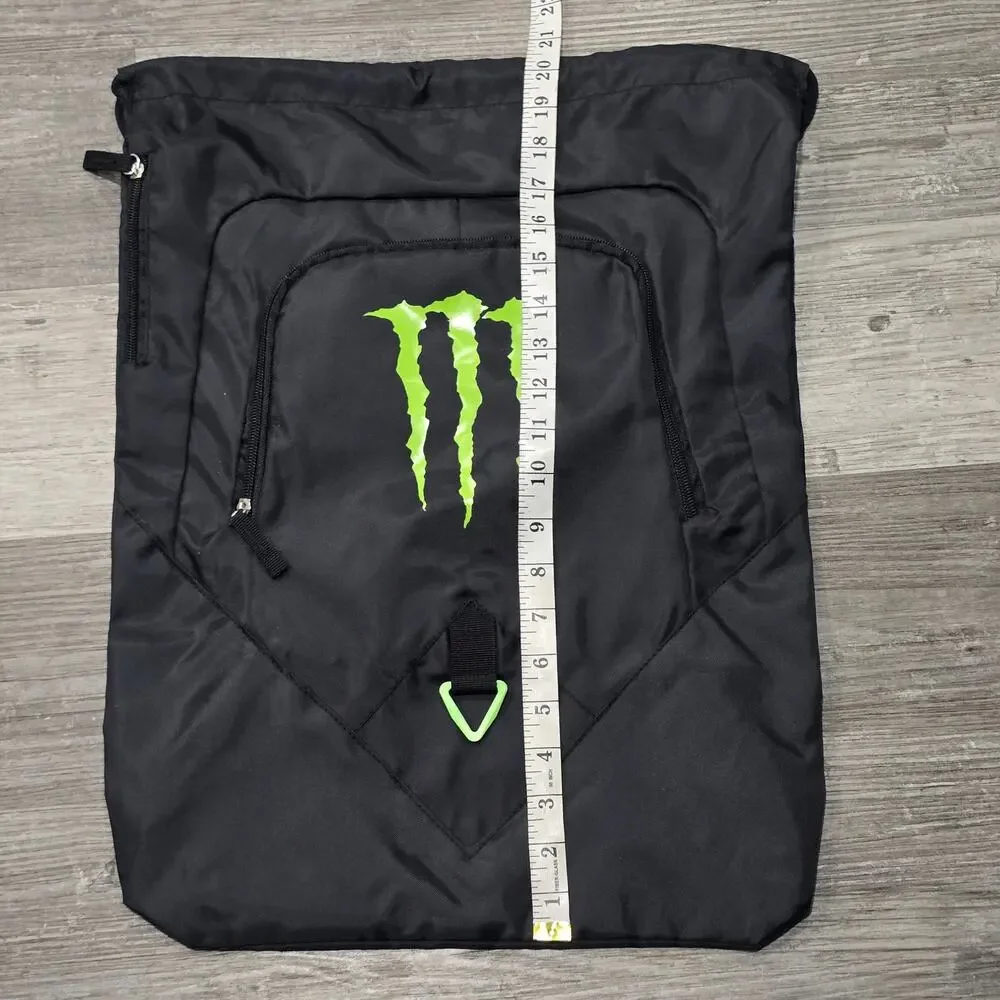 Monster Energy Backpack Large Black Drawstring Gym Sports Logo Cinch Bag